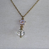 Vintage AB Crystal and clear rhinestone flower stainless steel necklace