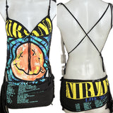 90s concert cut up slit weave t shirt backless shredded halter fringe micro mini dress