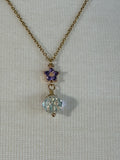 Vintage Crystal and light purple rhinestone flower stainless steel necklace