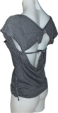 Satisfaction the Rolling Stones shredded backless slit weave tie back off shoulder cut up woven t shirt XXXS XXS XS S