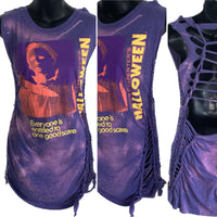 Halloween Classic Horror Movie bleached Micro Mini dress shredded slit weave t shirt