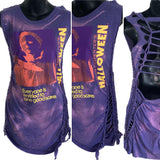 Halloween Classic Horror Movie bleached Micro Mini dress shredded slit weave t shirt