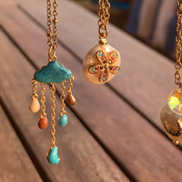 Stainless Steel gold toned cz flower coin Pearl Necklace