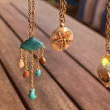 Stainless Steel gold toned cz flower coin Pearl Necklace
