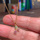 Stainless Steel gold plated double cherry rhinestone cherries Necklace