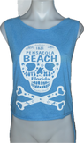 Vintage Pensacola Sugar skull cut woven finger crochet backless slitweave vacation souvenirs muscle t shirt crop tank top