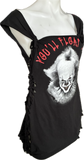 Pennywise you’ll float too IT clown Halloween costume cut up slit weave sideless Micro Mini tshirt tank dress