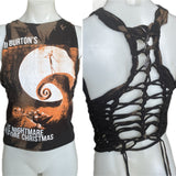 Bleached Nightmare before Christmas Inspired holiday slitweave graphic t shirt crop tank top