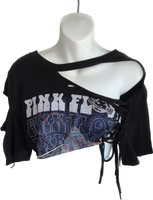 Pink Floyd laser light show shredded retro backless reworked slit weave crop top graphic band tee