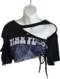 Pink Floyd laser light show shredded retro backless reworked slit weave crop top graphic band tee