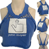 John Mayer upcycled backless cut up Vintage muscle t shirt tie back tank crop top