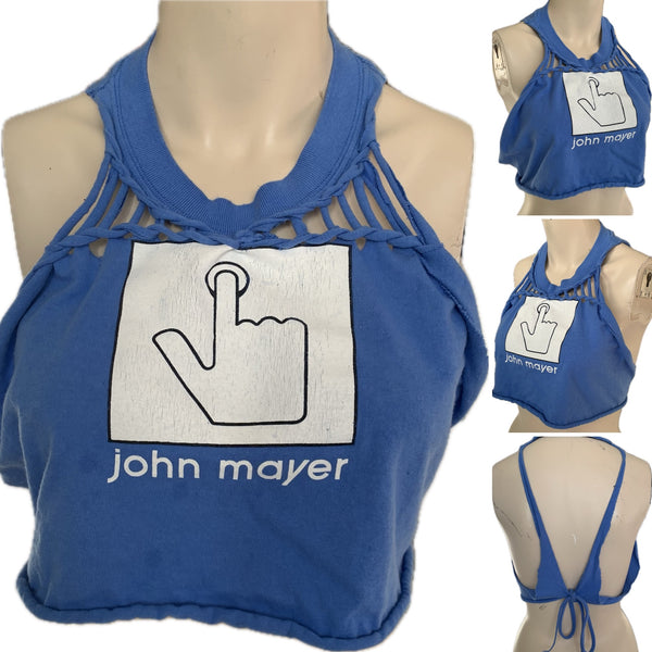 John Mayer upcycled backless cut up Vintage muscle t shirt tie back tank crop top