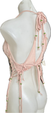 As If Clueless Betty 90s nostalgia Slit Weave retro handkerchief style peridot rhinestone bedazzled beaded backless tank top