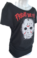 Friday the 13th lucky day slit weave shredded cut up t shirt