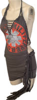 RHCP Fringe cut up slit weave backless Micro Mini tshirt dress