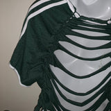 Asymmetrical Ireland lucky Backless shamrock Shredded St Patrick’s Day party T Shirt crop top L XL