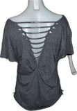 Satisfaction the Rolling Stones shredded backless slit weave v back cut up woven t shirt