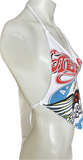 80s Festival Fashion Aerosmith Aero Force shredded cut up retro white handkerchief style halter crop top t shirt XXXS XXS XS S