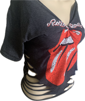Satisfaction overly shredded backless slit weave shredded cut up t shirt