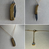 Real etched switch blade opens Stainless Steel gold plated Necklace with clear rhinestone