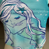 Blue mermaid mermaidcore shredded cut up t shirt handkerchief style retro halter crop top