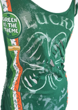 Bleached St Paddy’s day overly shredded slit weave cut up woven backless micro mini cami holiday drinking dress