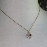 Stainless Steel gold toned garnet coin Pearl and rhinestone star Necklace