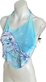 Blue mermaid mermaidcore shredded cut up t shirt handkerchief style retro halter crop top