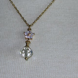 Vintage AB Crystal and clear rhinestone flower stainless steel necklace