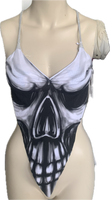 Black and white smoke skull backless spooky skeleton shredded handkerchief style halter top