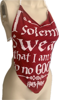 Up to no good sorcery Festival Fashion shredded handkerchief style retro halter top concert t shirt