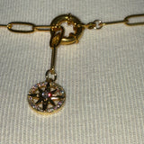 Gold plated brass chunky purple marbled stone DIVINELY GUIDED paperclip rhinestone compass necklace