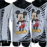 Mouse in the House backless classic cartoon shredded slit weave tshirt one size fits most