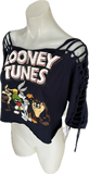 Festival Fashion Looney Tunes shredded backless retro slit weave t shirt
