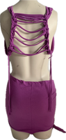 Start me up 2 pc set white reworked slit weave t shirt shredded halter crop top fringe micro mini skirt