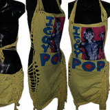 Iggy Pop punk rock slitweave fringe backless halter micro mini