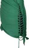 Green lucky shirt shamrock 4 leaf clover Paddy’s day overly shredded slit weave backless micro mini dress