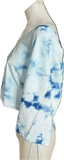 Blue tie dye backless cut up slitweave cut up woven v neck t shirt crop top