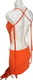 Trick or treat pumpkin jack o lantern sexy costume cut up t shirt backless slit weave fringe halter micro mini dress
