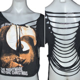 The Nightmare Before Christmas backless holiday slitweave overly shredded asymmetric graphic halloween t shirt crop top