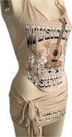 Music City Nashville Tennessee cut up slit weave t shirt shredded halter crop top fringe micro mini skirt