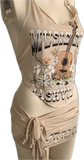 Music City Nashville Tennessee cut up slit weave t shirt shredded halter crop top fringe micro mini skirt