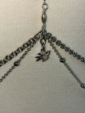 Purple rhinestone dove and heart charm adjustable multiwear silver bodychain