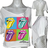 Festival Fashion The Rolling Stones shredded backless retro slit weave crop top