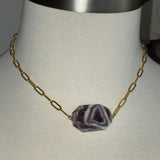 Gold plated brass chunky purple marbled stone DIVINELY GUIDED paperclip rhinestone compass necklace