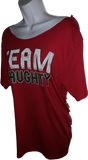 Christmas Holiday backless naughty list slit weave shredded cut up woven tshirt