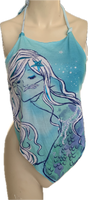Blue Crystal mermaid shredded handkerchief style retro halter top