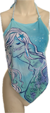 Blue Crystal mermaid shredded handkerchief style retro halter top