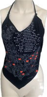 C.R.E.A.M. Festival Fashion shredded handkerchief style retro halter top concert t shirt
