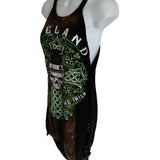 Bleached Ireland Celtic cross St Paddy’s day shredded slit weave micro mini dress